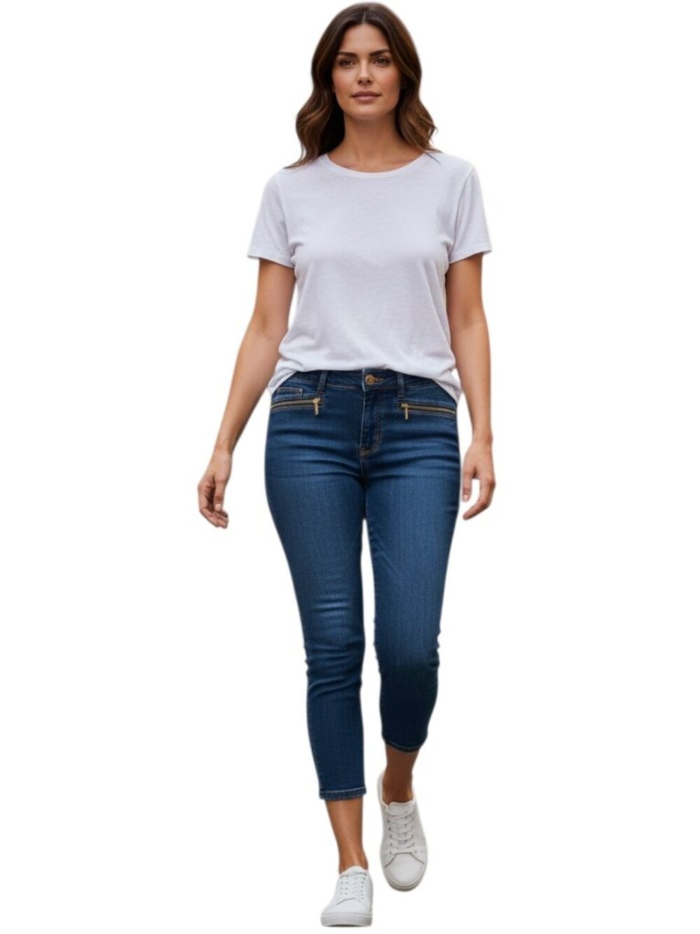 Michael Kors Skinny Cropped Jeans with Gold Zipper Accents, Size 10